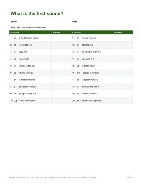 Preview of the first page of Beginning sounds