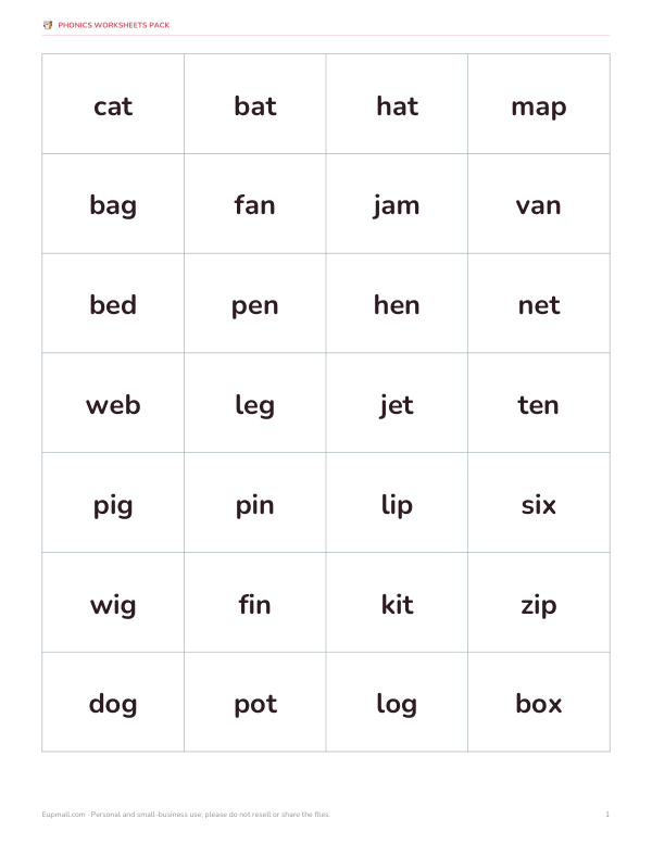 Preview of Printable Phonics Flashcards PDF